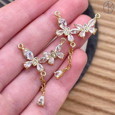 Коннектор бабочка цирконы, цвет золото 24 мм