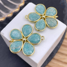 Коннектор цветок огранка амазонит, цвет золото ~ 26 мм