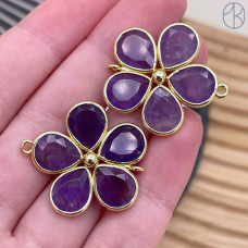 Коннектор цветок огранка аметист, цвет золото ~ 26 мм