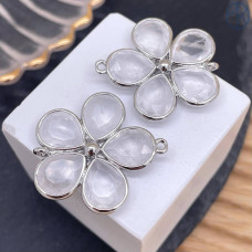 Коннектор цветок огранка горный хрусталь, цвет серебро ~ 26 мм