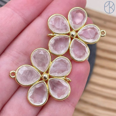 Коннектор цветок огранка горный хрусталь, цвет золото ~ 26 мм