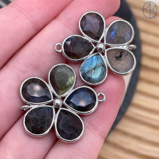 Коннектор цветок огранка лабрадор, цвет серебро ~ 26 мм