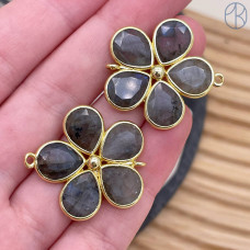 Коннектор цветок огранка лабрадор, цвет золото ~ 26 мм