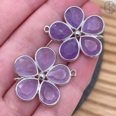 Коннектор цветок огранка лавандовый, цвет серебро ~ 26 мм