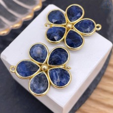 Коннектор цветок огранка содалит, цвет золото ~ 26 мм
