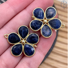 Коннектор цветок огранка содалит, цвет золото ~ 26 мм