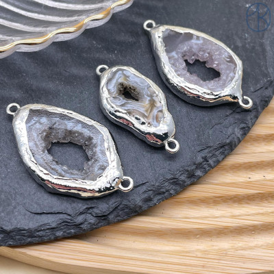 Коннектор Друза Агата, цвет серебро ~ 25-40 мм