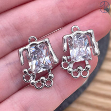 Коннектор фриформ циркон, цвет серебро 18 мм