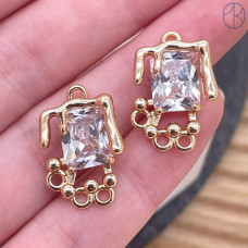 Коннектор фриформ циркон, цвет золото 18 мм