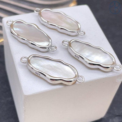 Коннектор фриформ перламутр, цвет серебро 20х10 мм