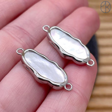 Коннектор фриформ перламутр, цвет серебро 20х10 мм