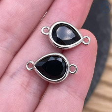 Коннектор капля огранка агат черный, цвет серебро ~ 11 мм