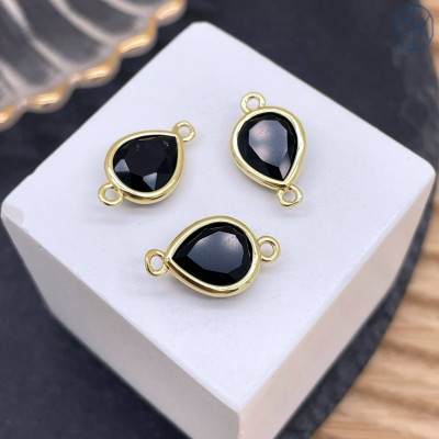 Коннектор капля огранка агат черный, цвет золото ~ 11 мм