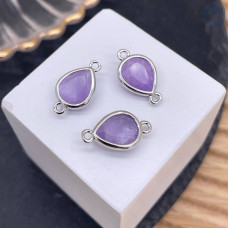 Коннектор капля огранка аметист, цвет серебро ~ 11 мм