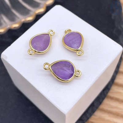 Коннектор капля огранка аметист, цвет золото ~ 11 мм