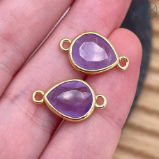 Коннектор капля огранка аметист, цвет золото ~ 11 мм