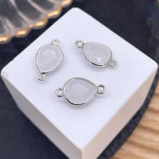 Коннектор капля огранка горный хрусталь, цвет серебро ~ 11 мм