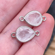 Коннектор капля огранка горный хрусталь, цвет серебро ~ 11 мм