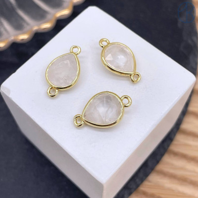 Коннектор капля огранка горный хрусталь, цвет золото ~ 11 мм