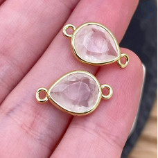 Коннектор капля огранка горный хрусталь, цвет золото ~ 11 мм