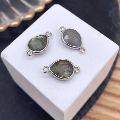 Коннектор капля огранка лабрадор, цвет серебро ~ 11 мм