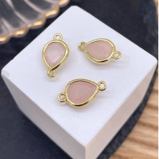 Коннектор капля огранка розовый кварц, цвет золото ~ 11 мм