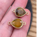 Коннектор капля огранка тигровый глаз, цвет золото ~ 11 мм
