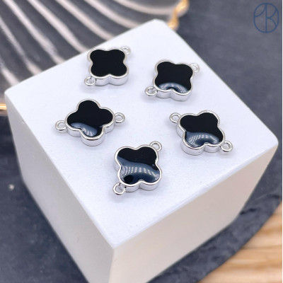 Коннектор клевер черная эмаль, цвет серебро 10х12 мм