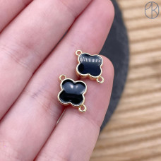 Коннектор клевер черная эмаль, цвет золото 10х12 мм