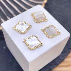 Коннектор клевер перламутр, цвет золото 15х11 мм