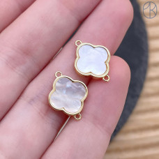 Коннектор клевер перламутр, цвет золото 15х11 мм