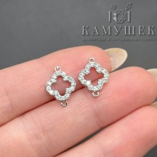 Коннектор Клевер стразы, цвет серебро 13,5*10мм