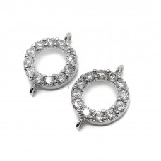 Коннектор кольцо цирконы, цвет серебро 10 мм