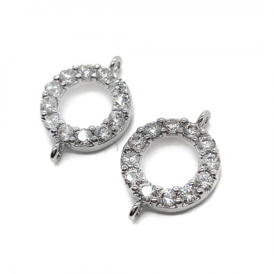 Коннектор кольцо цирконы, цвет серебро 10 мм