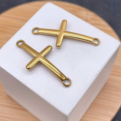 Коннектор крест сталь 30 мм, цвет золото 14К