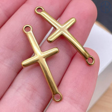 Коннектор крест сталь 30 мм, цвет золото 14К