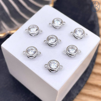 Коннектор круг циркон, цвет серебро 9х6 мм