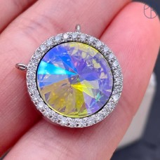 Коннектор круг цирконы №3, цвет серебро 23 мм