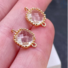 Коннектор квадрат циркон, цвет золото 9 мм 