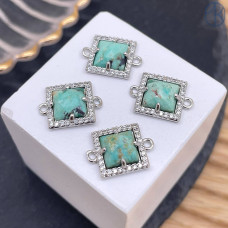 Коннектор квадрат огранка амазонит, цвет серебро ~ 11 мм