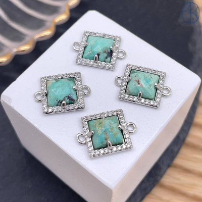 Коннектор квадрат огранка амазонит, цвет серебро ~ 11 мм