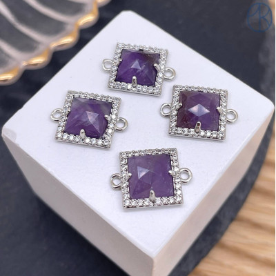 Коннектор квадрат огранка аметист, цвет серебро ~ 11 мм