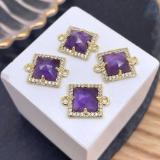 Коннектор квадрат огранка аметист, цвет золото ~ 11 мм