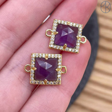 Коннектор квадрат огранка аметист, цвет золото ~ 11 мм