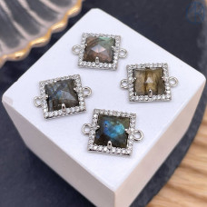 Коннектор квадрат огранка лабрадор, цвет серебро ~ 11 мм