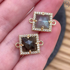 Коннектор квадрат огранка лабрадор, цвет золото ~ 11 мм