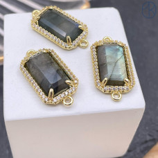 Коннектор лабрадор прямоугольник цирконы, цвет золото 18х12 мм