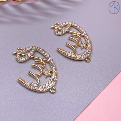 Коннектор мусульманский цирконы, цвет золото 28х16 мм