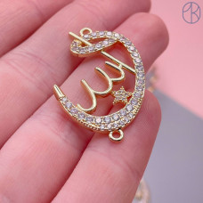 Коннектор мусульманский цирконы, цвет золото 28х16 мм