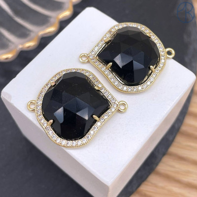 Коннектор огранка агат черный, цвет золото ~ 24 мм